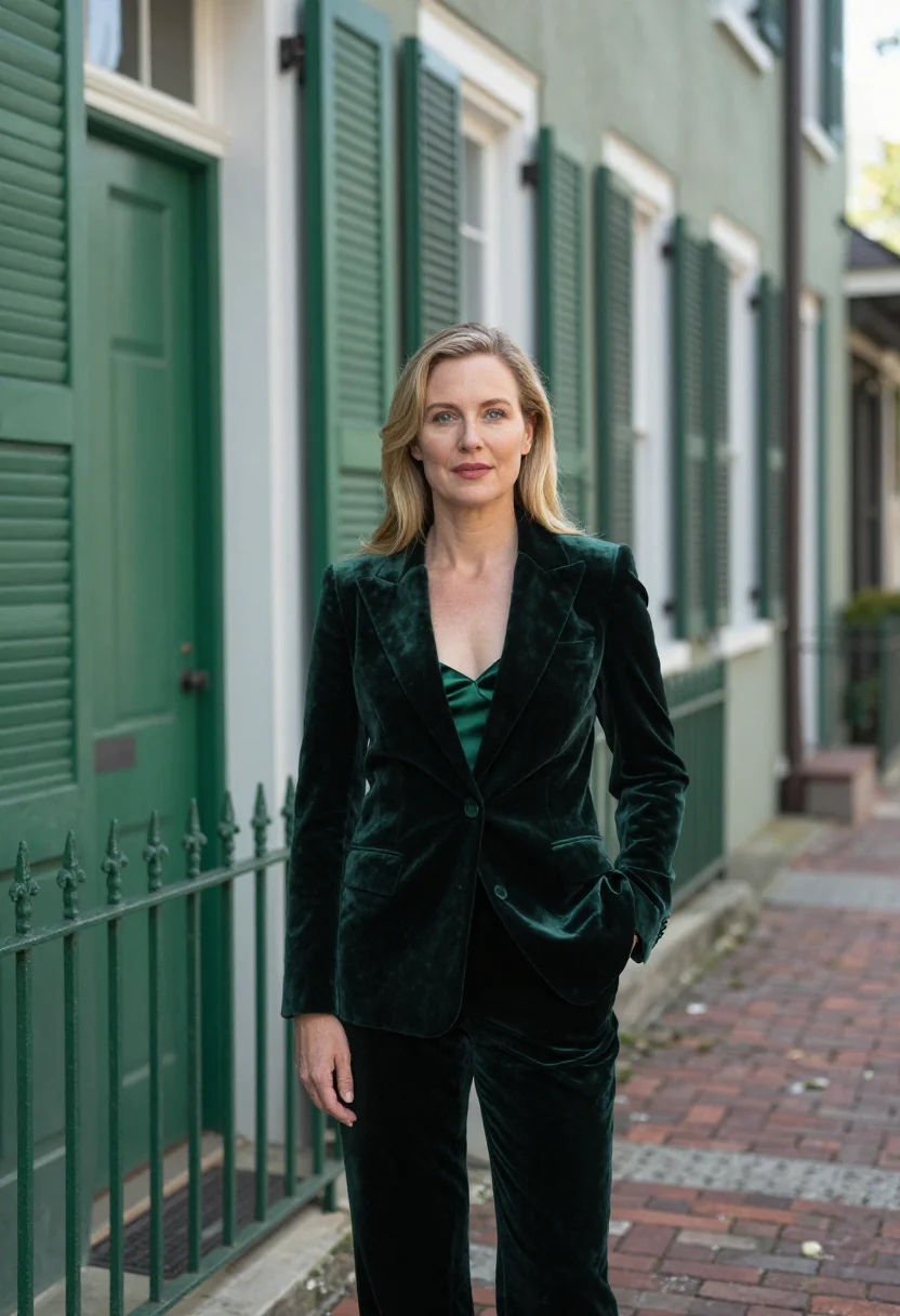 AI charleston green interior designer sample — portrait of a woman, framed half-length from the head to the