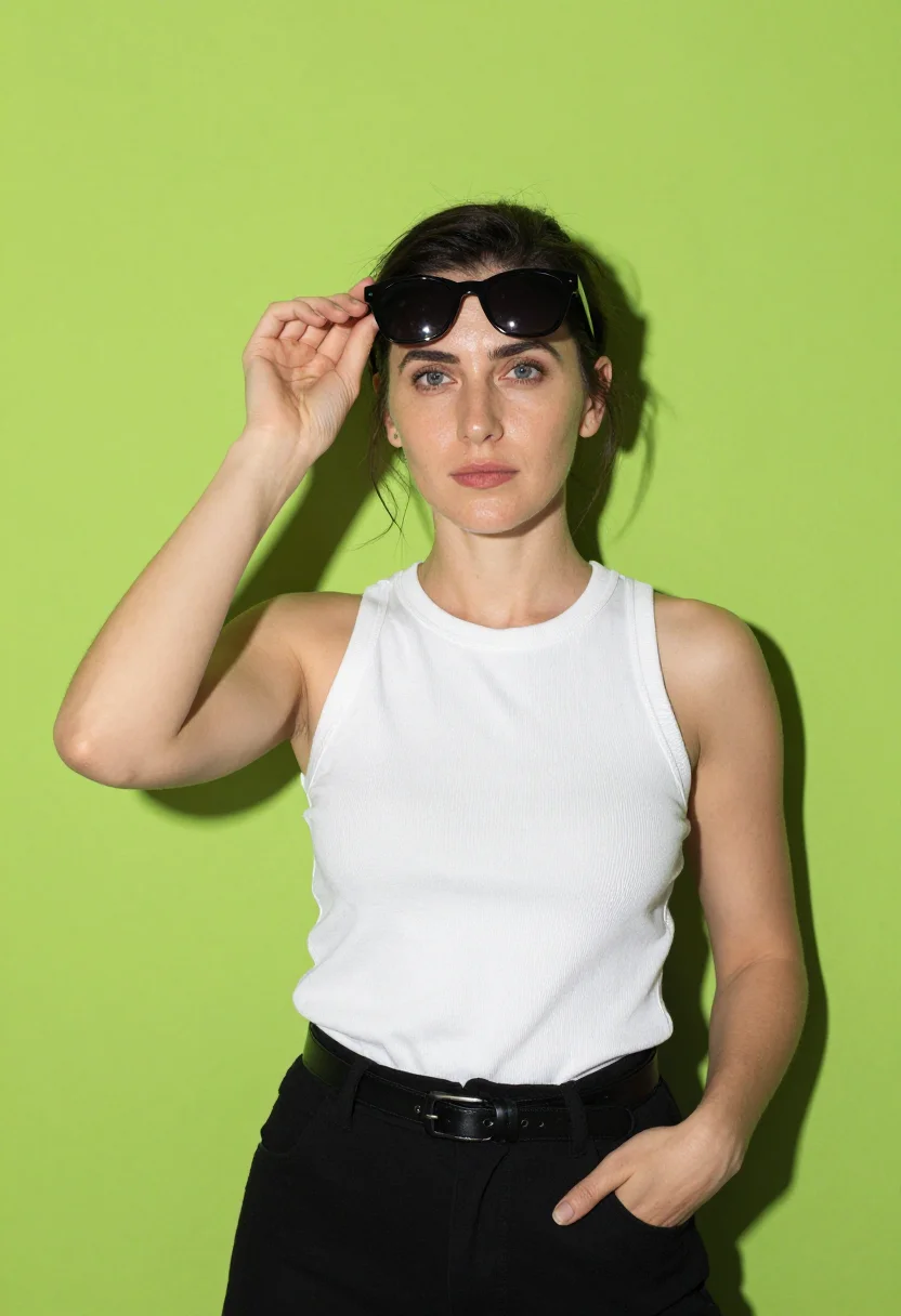 AI charli xcx brat sample — portrait of a woman, close half-length portrait of a Western