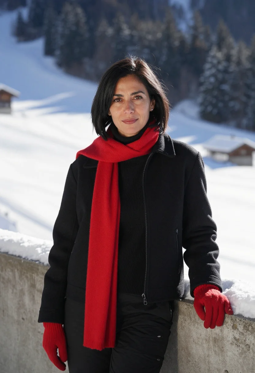 AI charlotte perriand les arcs black red accent sample — portrait of a woman, a Spanish woman in her late thirties wi