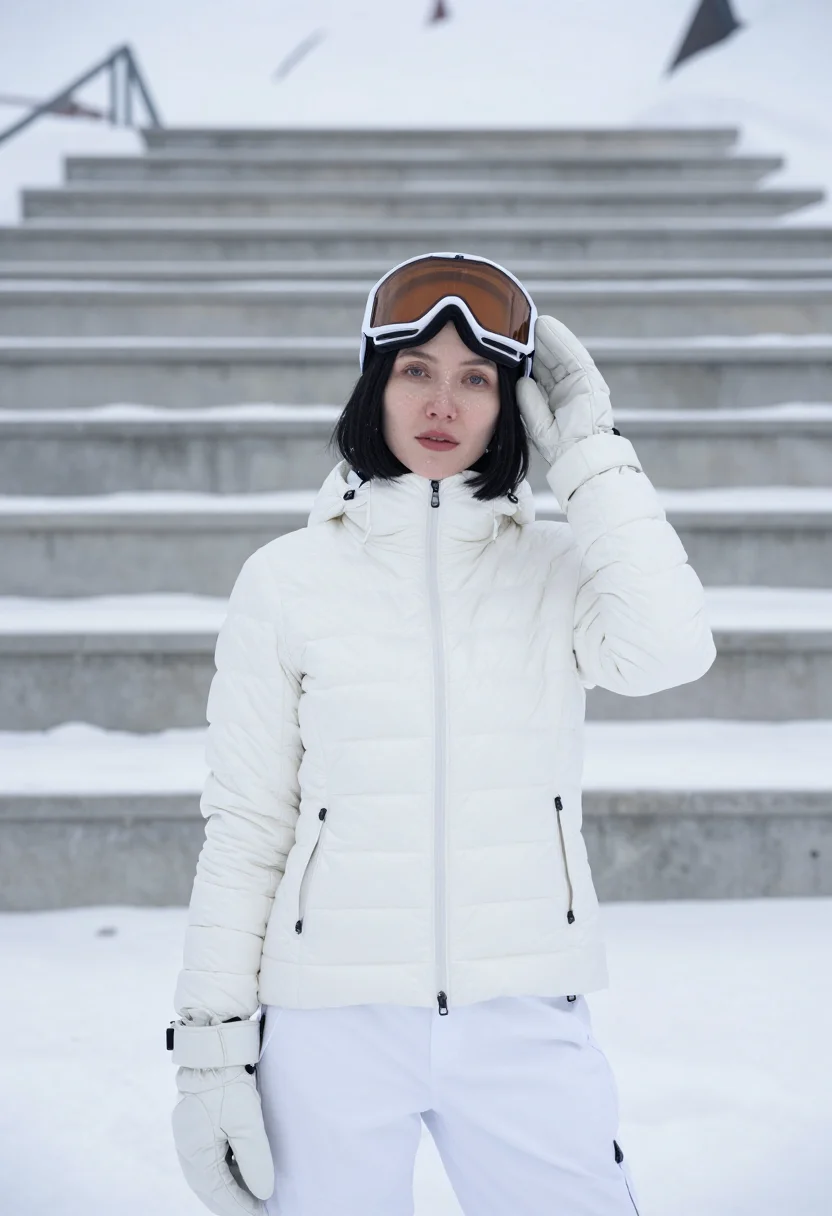 AI charlotte perriand les arcs january white sample — portrait of a woman, framed chest-up, cropped at the ribs, t