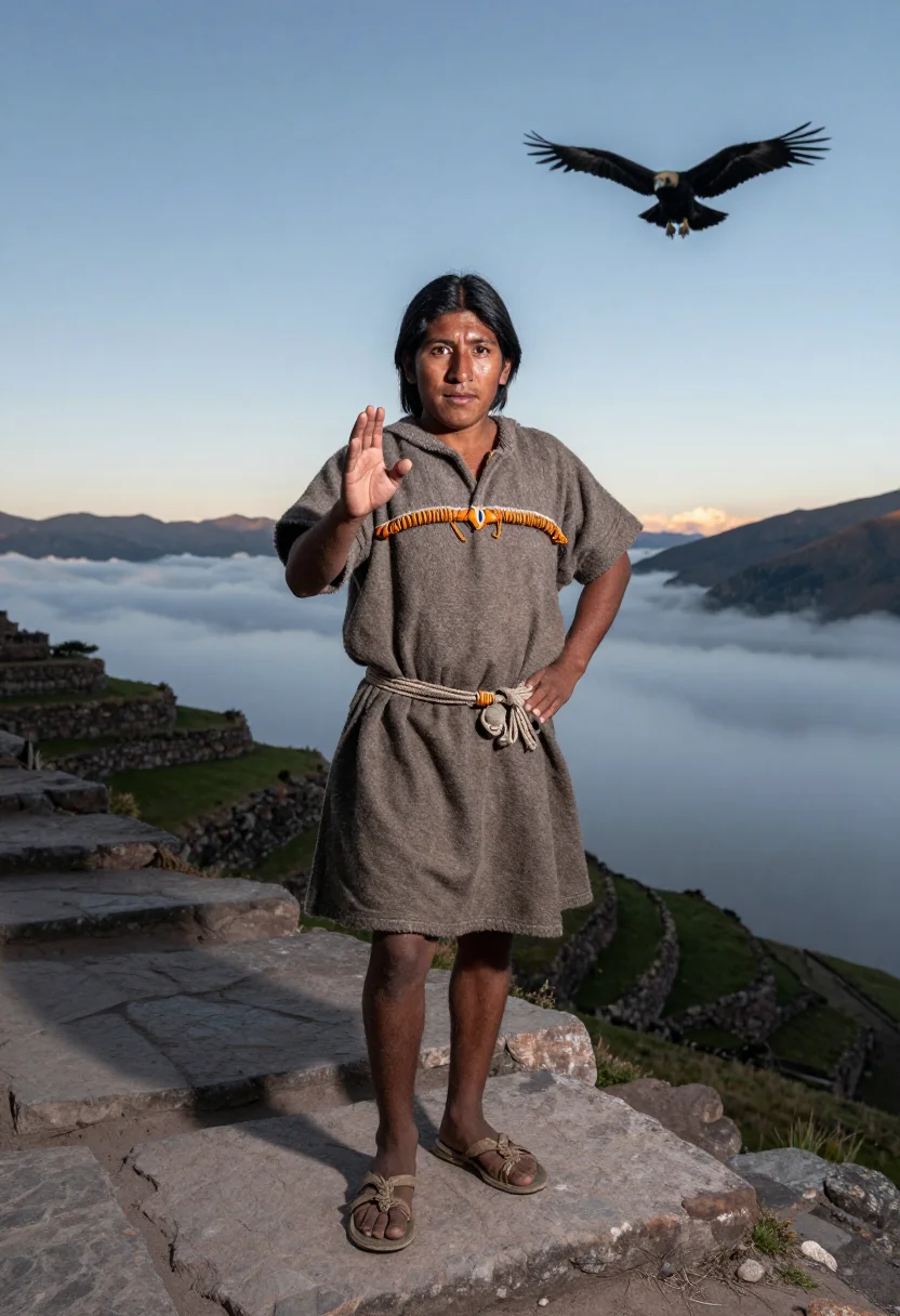 AI chasqui sample — portrait of a man, full-length portrait of a young Andean ma