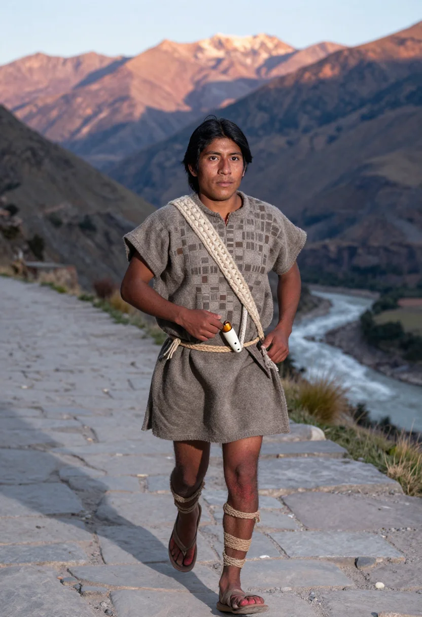 AI chasqui sample — portrait of a man, chest-up portrait of a young Andean man w
