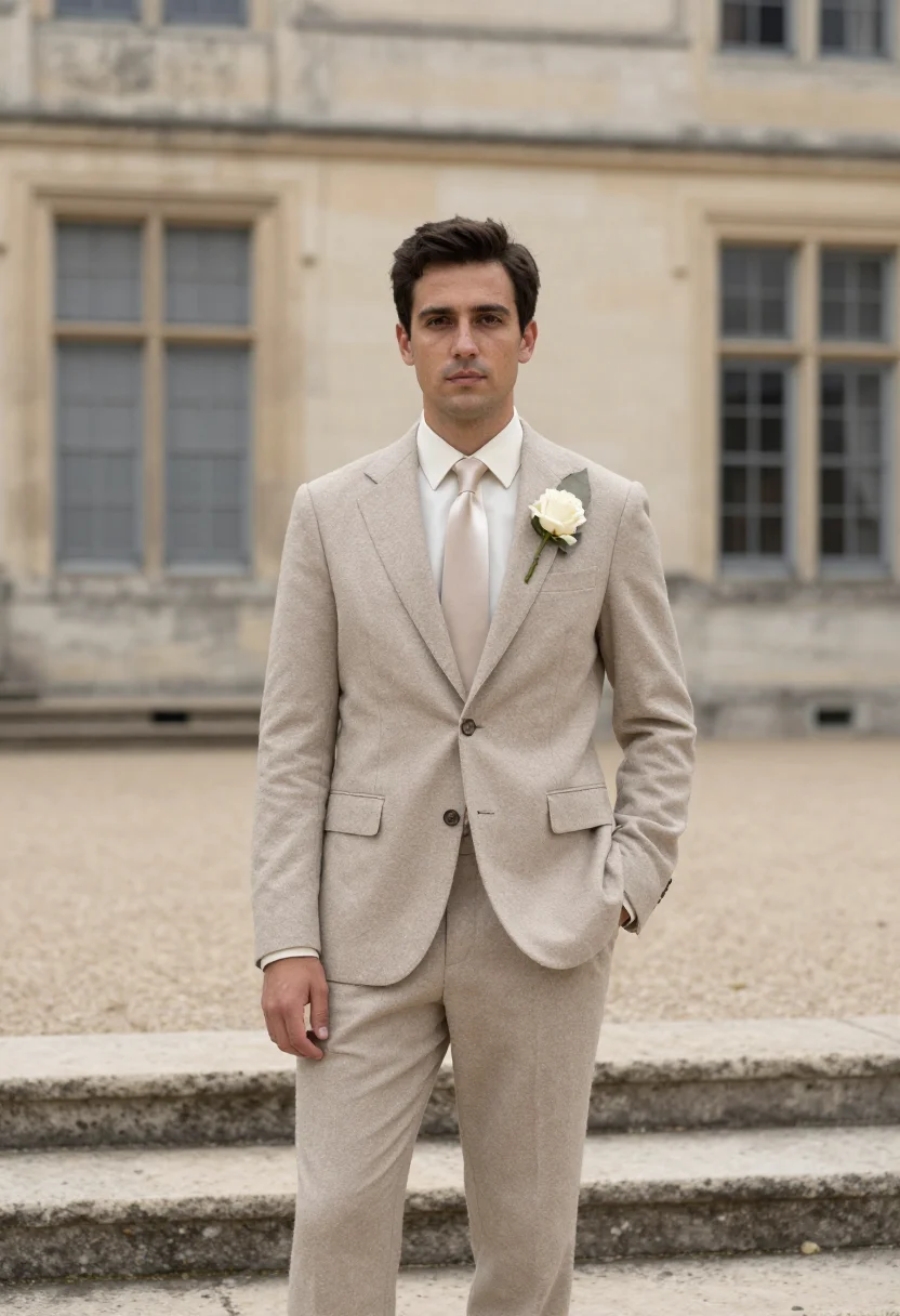 AI chateau wedding november stone sample — portrait of a man, framed three-quarter length from the head