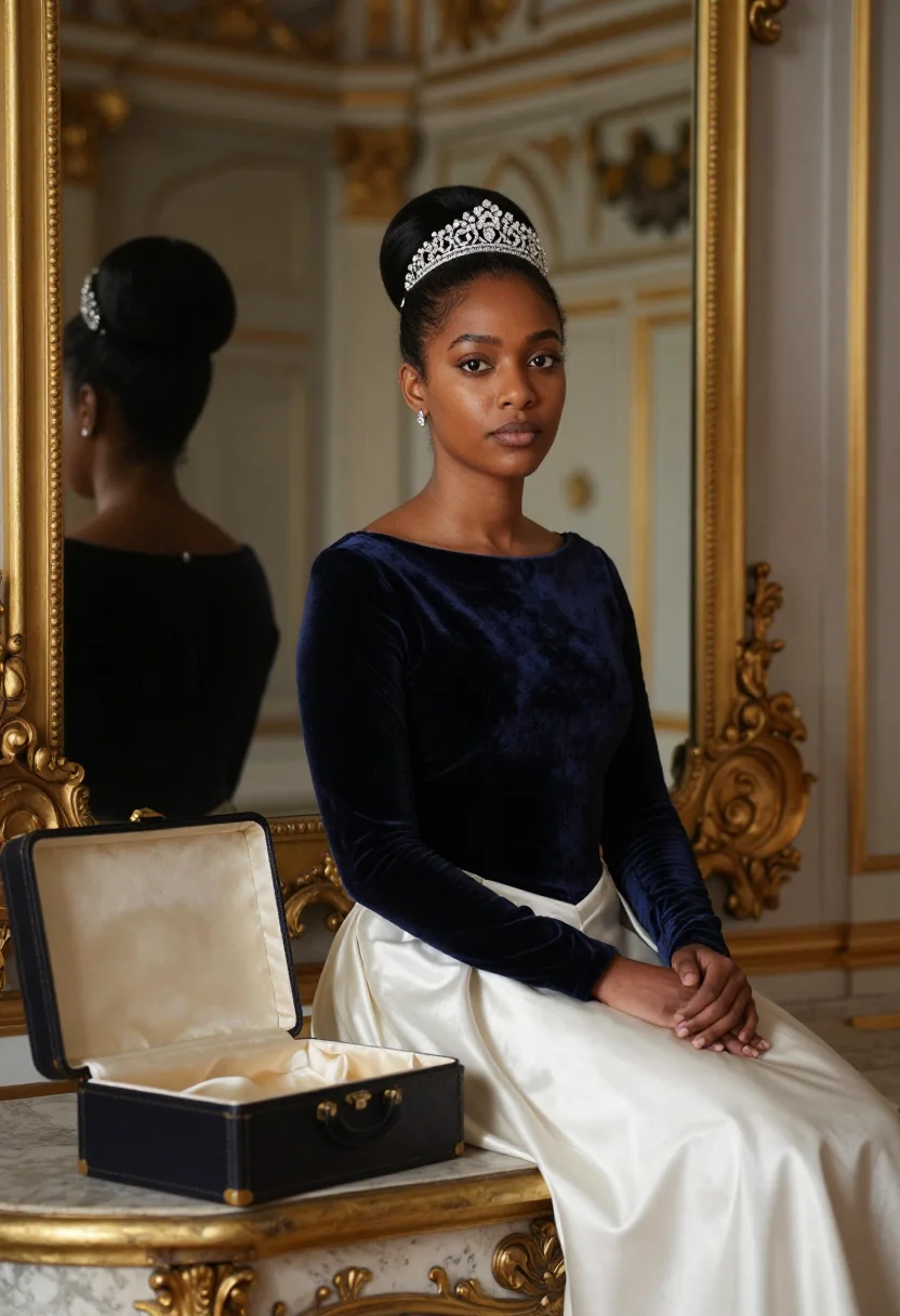 AI chaumet diademe sample — portrait of a woman, three-quarter-length seated portrait of