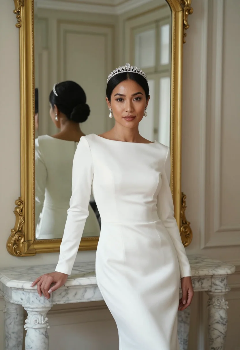 AI chaumet place vendome josephine tiara white gold accent sample — portrait of a woman, a Vietnamese-French woman in her early