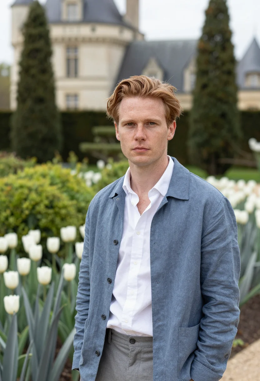 AI chaumont sur loire garden festival designer april palette sample — portrait of a man garden designer, framed tight, head and sh