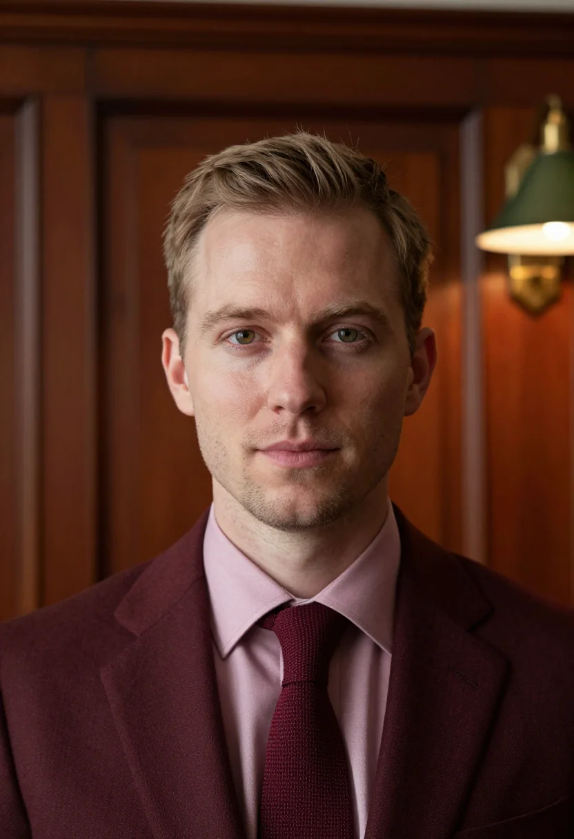 AI cheapside solicitor oxblood sample — portrait of a man, tight headshot of a Western-European man