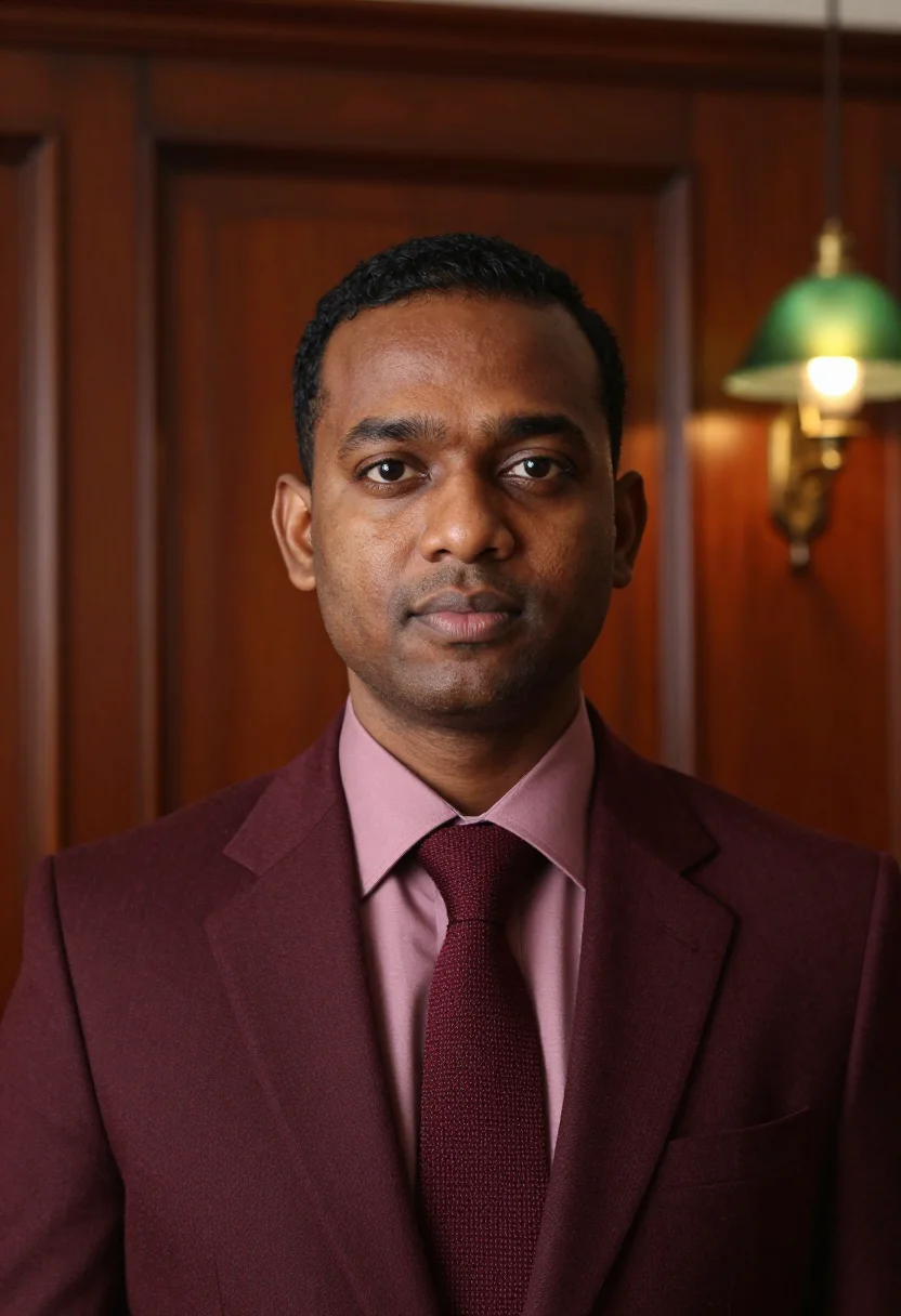 AI cheapside solicitor oxblood sample — portrait of a man, chest-up portrait of a South-Asian Britis