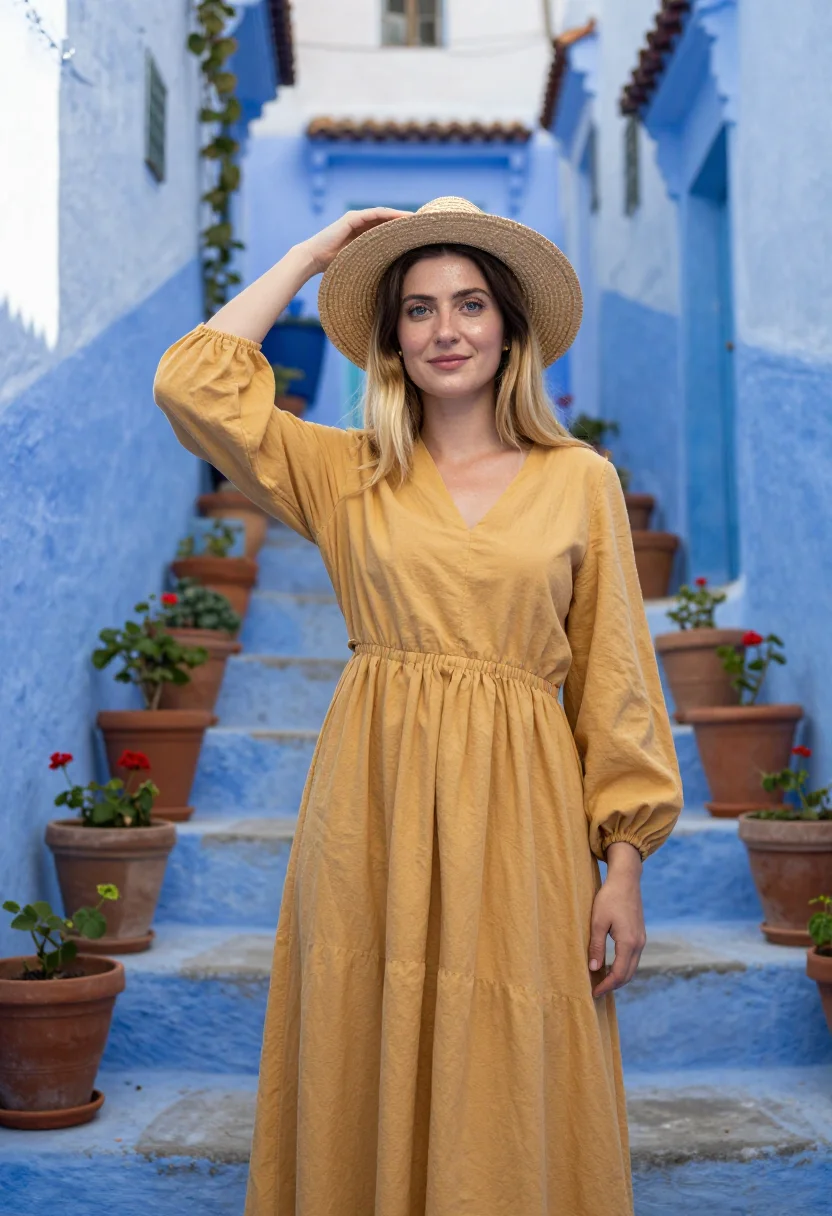 AI chefchaouen sample — portrait of a woman, half-length portrait of a Western-Europ