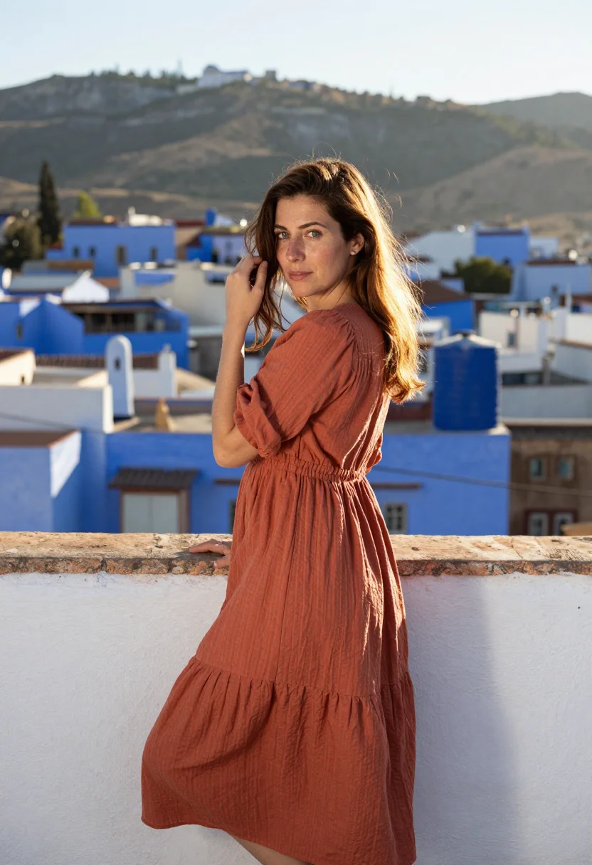 AI chefchaouen sample — portrait of a woman, three-quarter-length portrait of a West