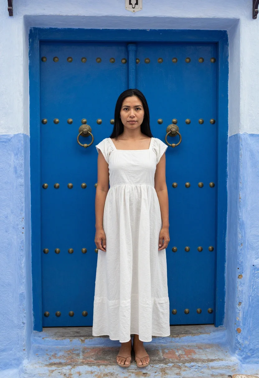AI chefchaouen sample — portrait of a woman, full-length portrait of an East-Asian w