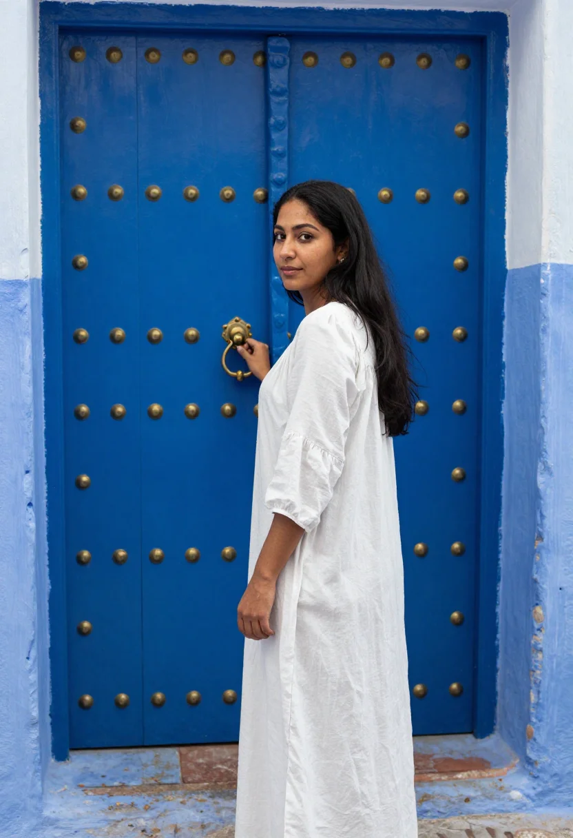 AI chefchaouen sample — portrait of a woman, three-quarter-length portrait of a Nort
