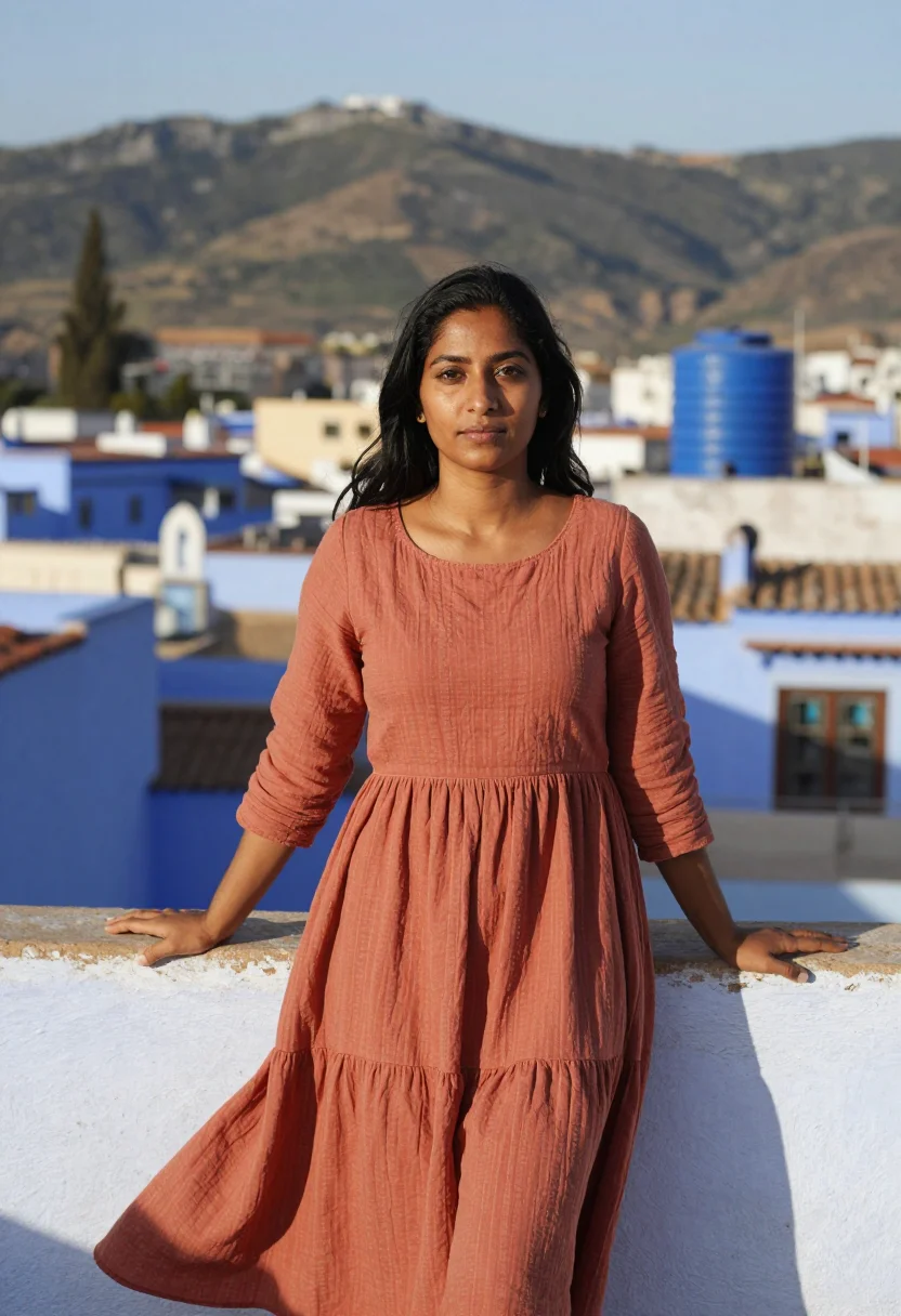 AI chefchaouen sample — portrait of a woman, half-length portrait of a South-Asian w