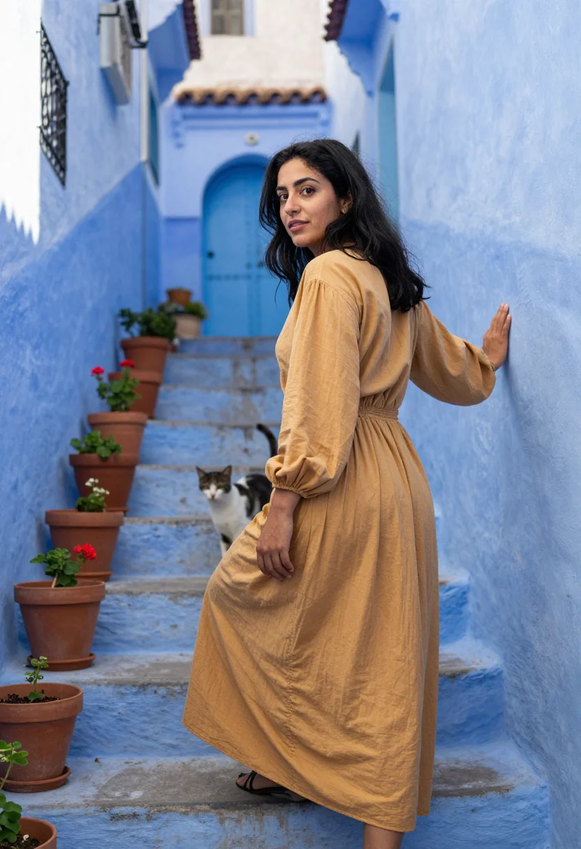 AI chefchaouen sample — portrait of a woman, three-quarter-length portrait of a Medi