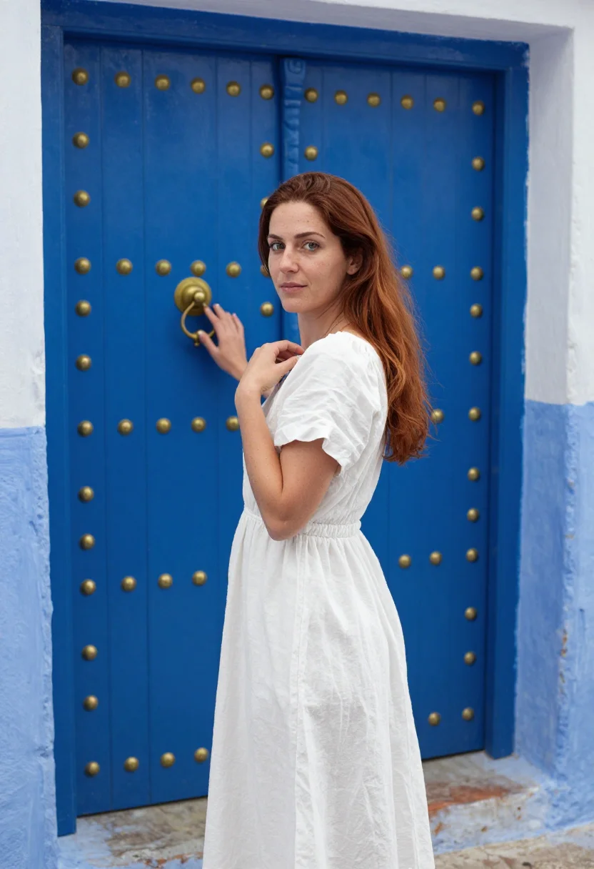 AI chefchaouen sample — portrait of a woman, half-length portrait of a Western-Europ