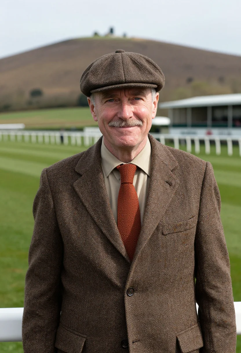 AI cheltenham gold cup tweed brown sample — portrait of a man, a racegoer in his late fifties of Irish d