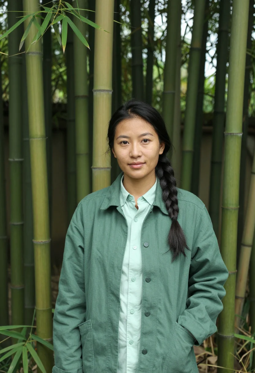 AI chengdu panda vet bamboo green sample — portrait of a woman, a veterinarian in her late twenties of
