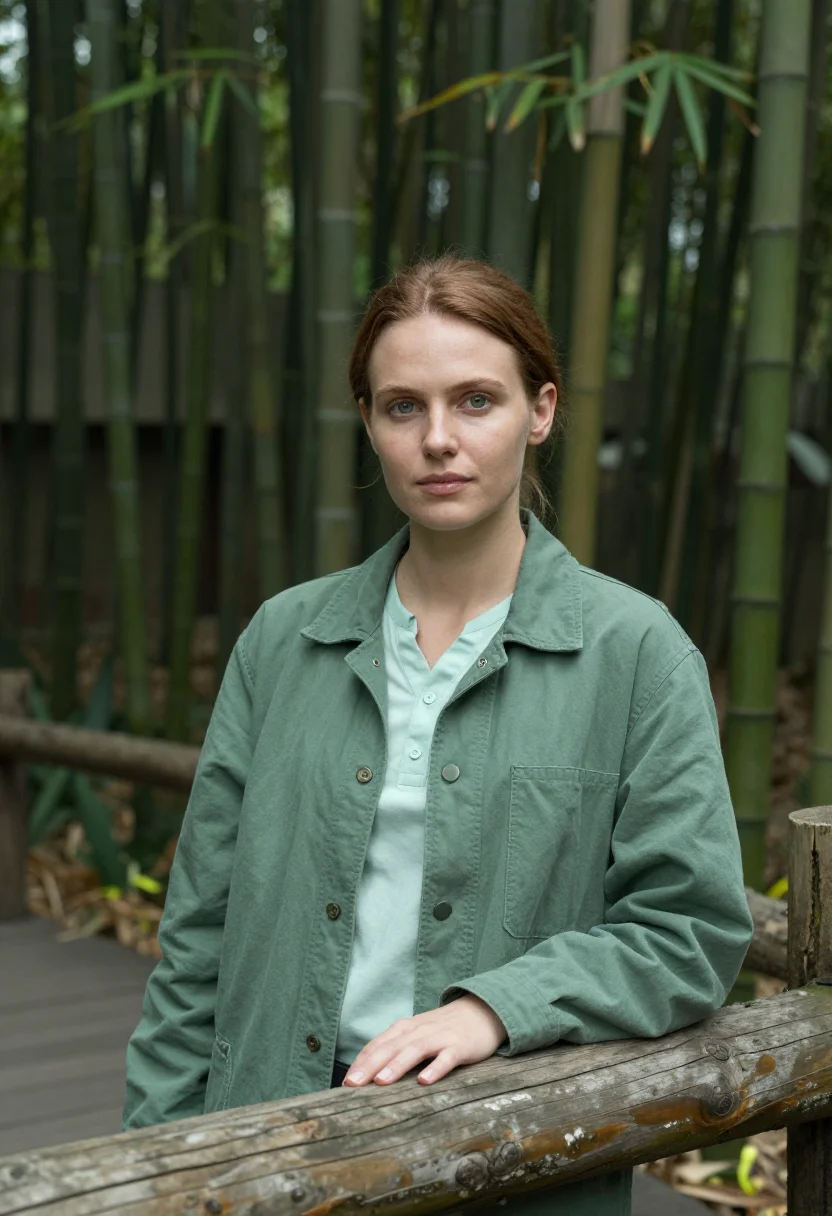 AI chengdu panda vet bamboo green sample — portrait of a woman, a veterinarian in her early thirties of