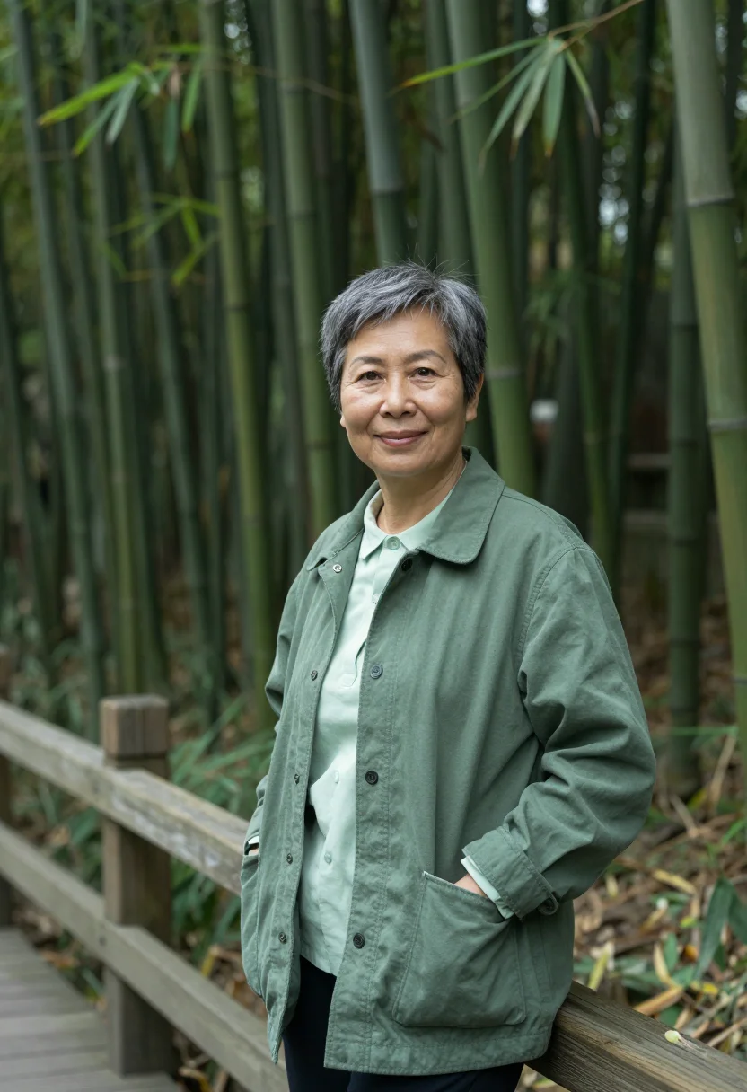AI chengdu panda vet bamboo green sample — portrait of a woman, a veterinarian in her fifties of Han Ch