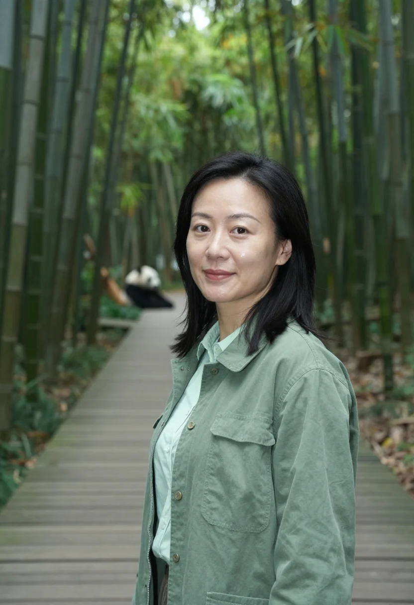 AI chengdu panda vet bamboo green sample — portrait of a woman, a veterinarian in her late thirties of