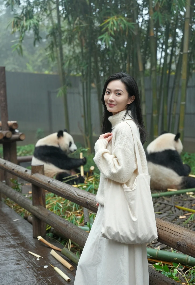 AI chengdu pandas sample — portrait of a woman, full-length portrait of a Chinese woman
