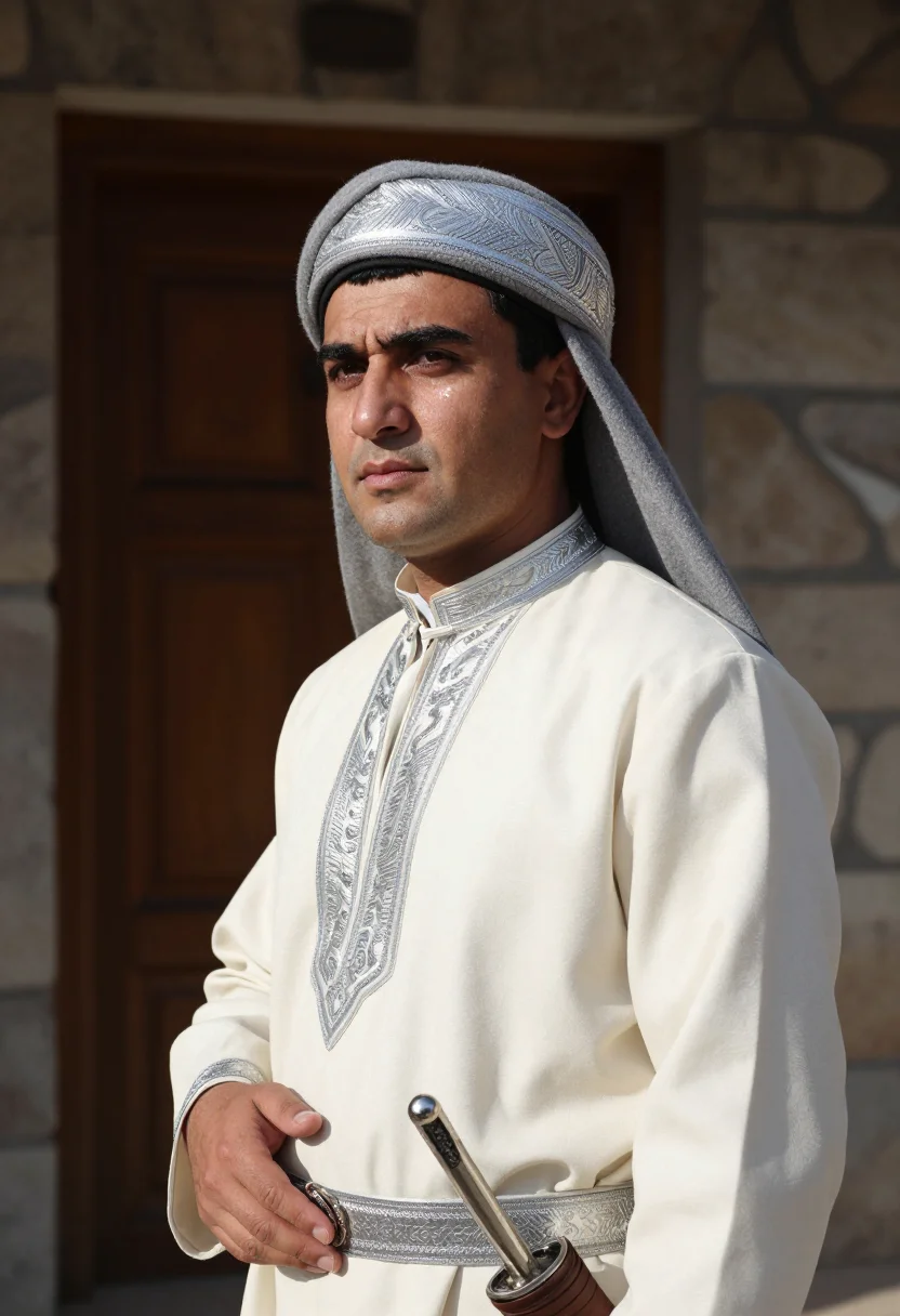 AI cherkeska papakha sample — Bust-length formal portrait photograph of a Circassian man w