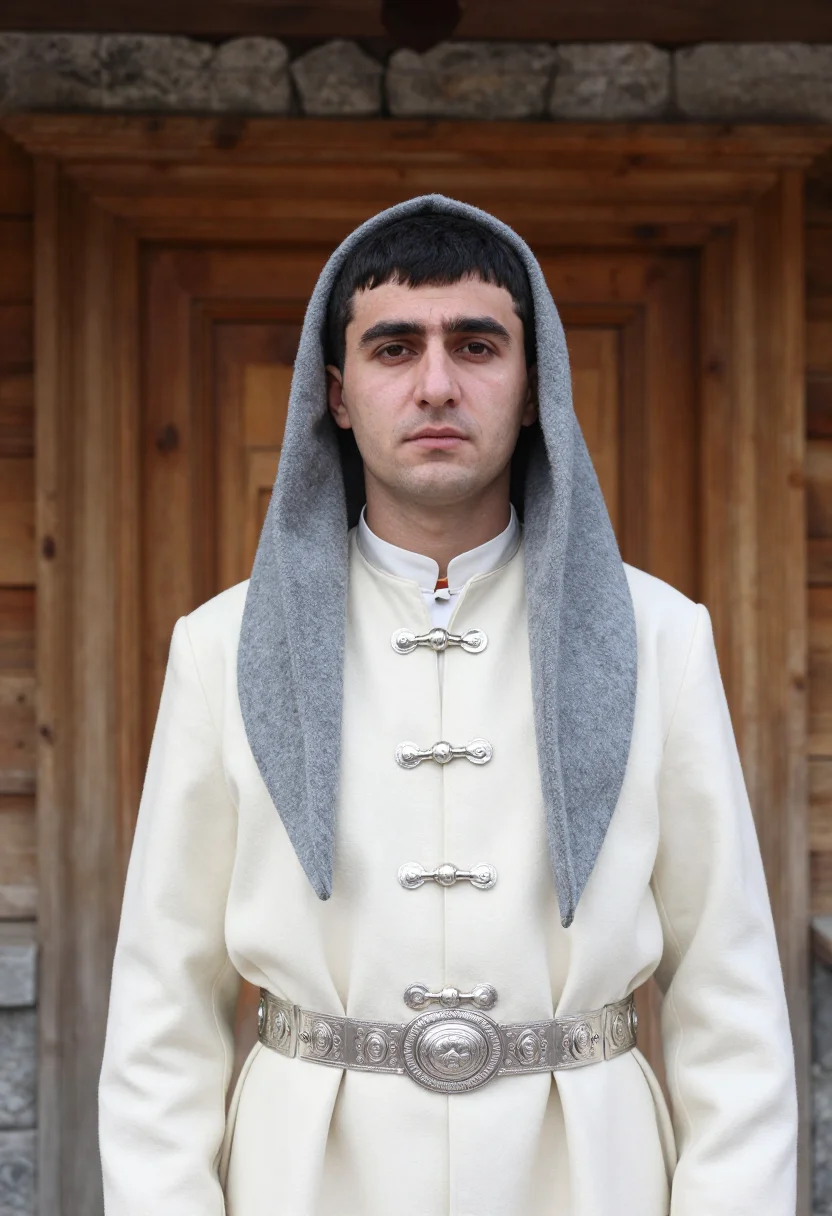 AI cherkeska papakha sample — Half-length formal portrait photograph of a Circassian man w