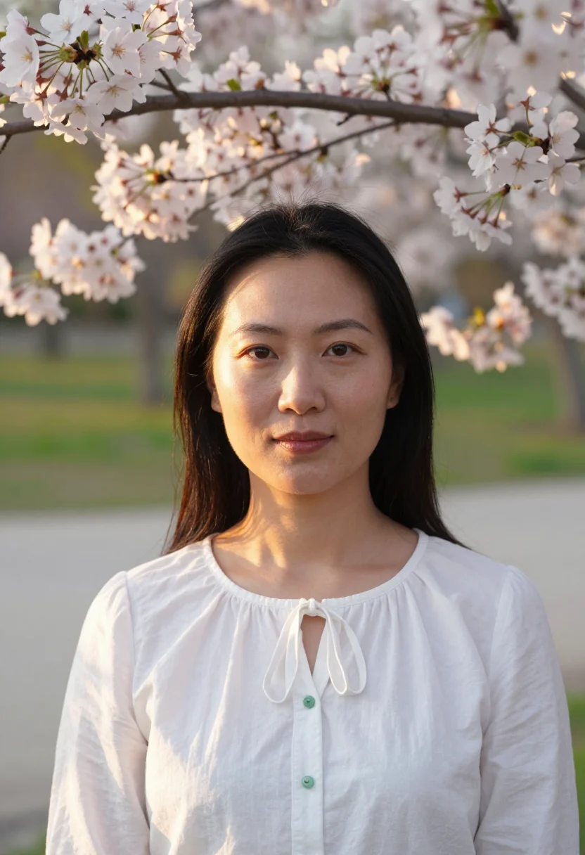AI cherry blossom sample — portrait of a woman, head-and-shoulders portrait of an East-
