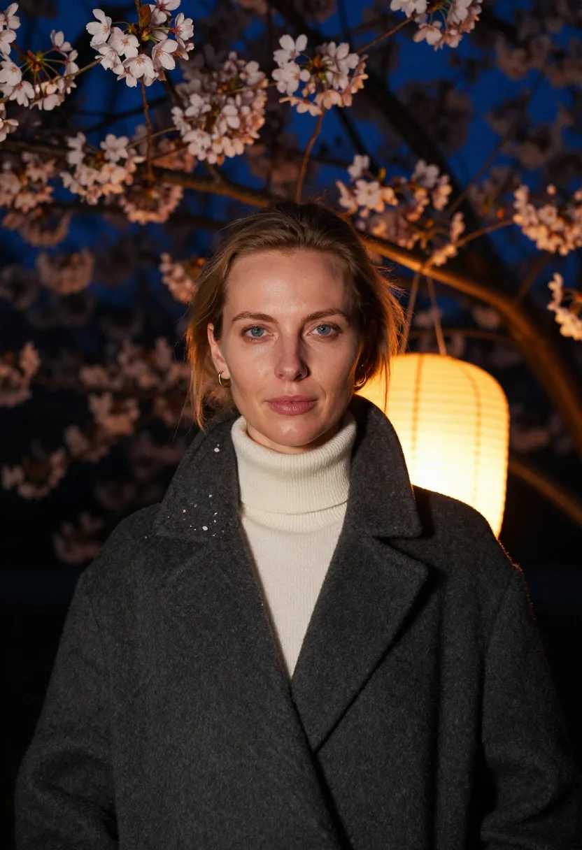 AI cherry blossom sample — portrait of a woman, head-and-shoulders portrait of a Wester