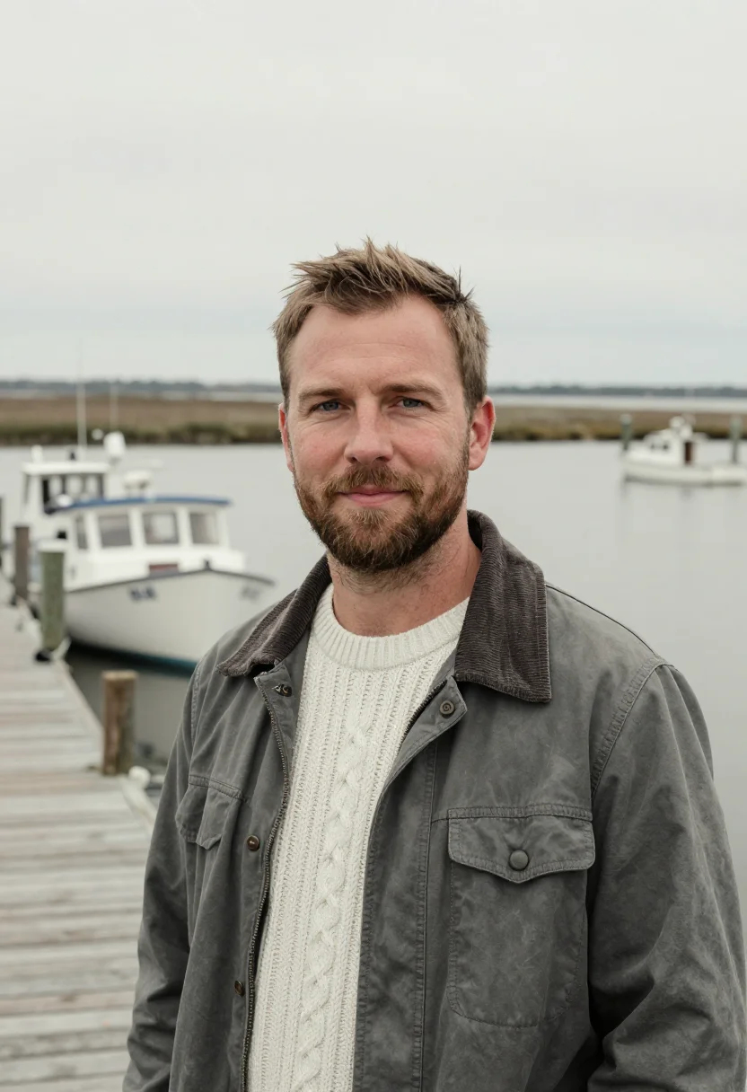 AI chesapeake waterman oyster grey sample — portrait of a man, white American, in his late thirties, wit