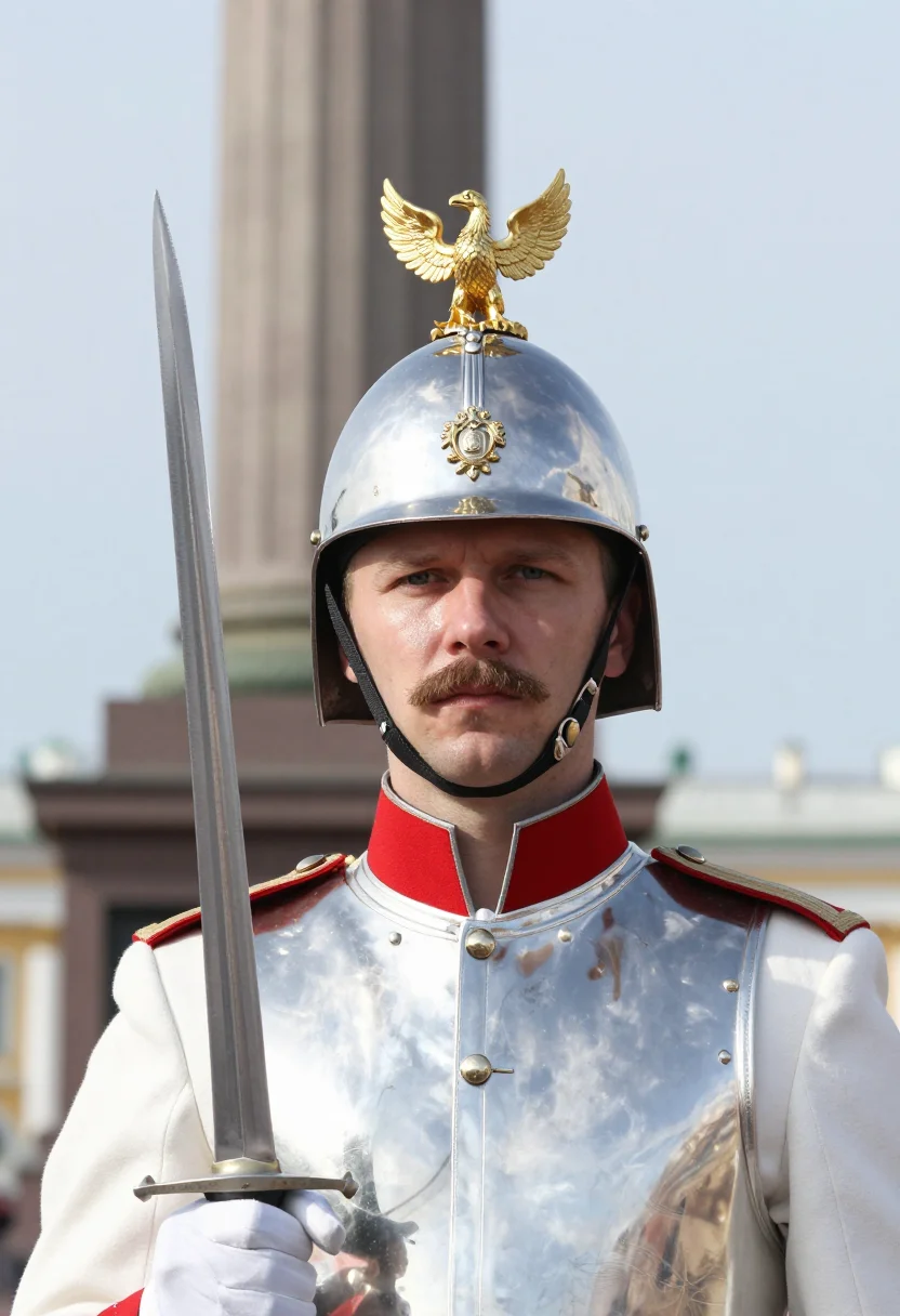 AI chevalier garde sample — portrait of a man, close head-and-shoulders mounted portrait