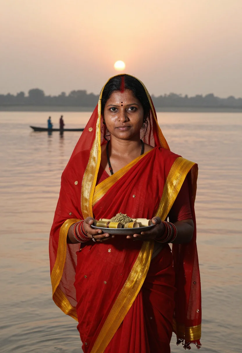 AI chhath puja sample — portrait of a woman, chest-up portrait of a North Indian wom