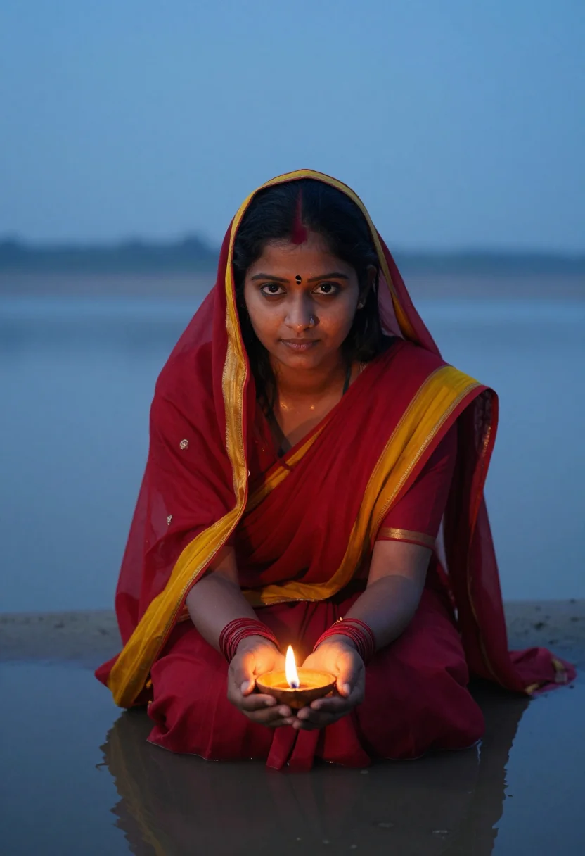 AI chhath puja sample — portrait of a woman, chest-up portrait of a North Indian wom