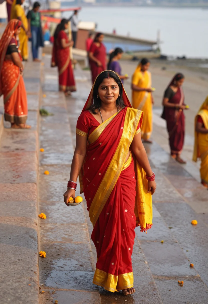 AI chhath puja sample — portrait of a woman, three-quarter-length portrait from abov