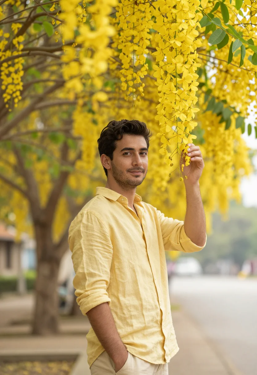 AI chiang mai golden shower may yellow sample — portrait of a man, an Italian traveller in his early thirtie