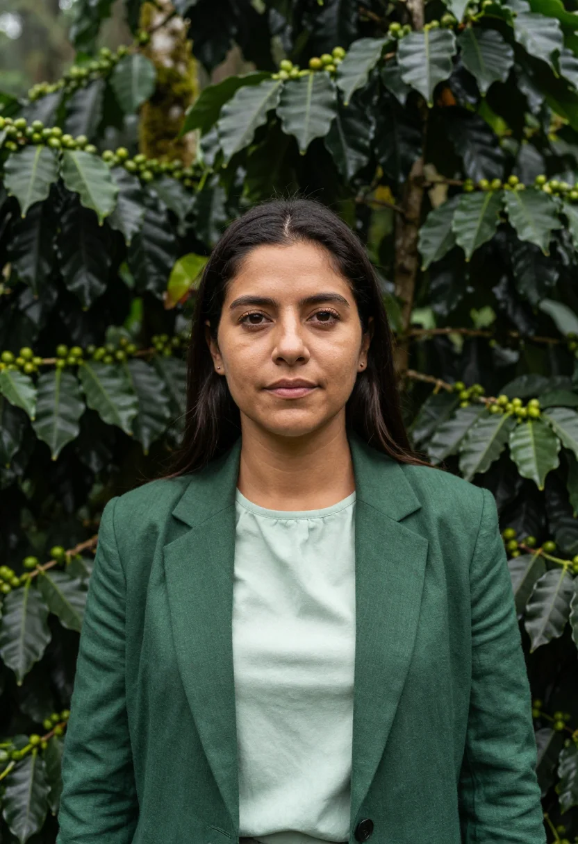AI chiapas coffee entrepreneur cloud forest green sample — portrait of a woman, a Mexican coffee entrepreneur in her la