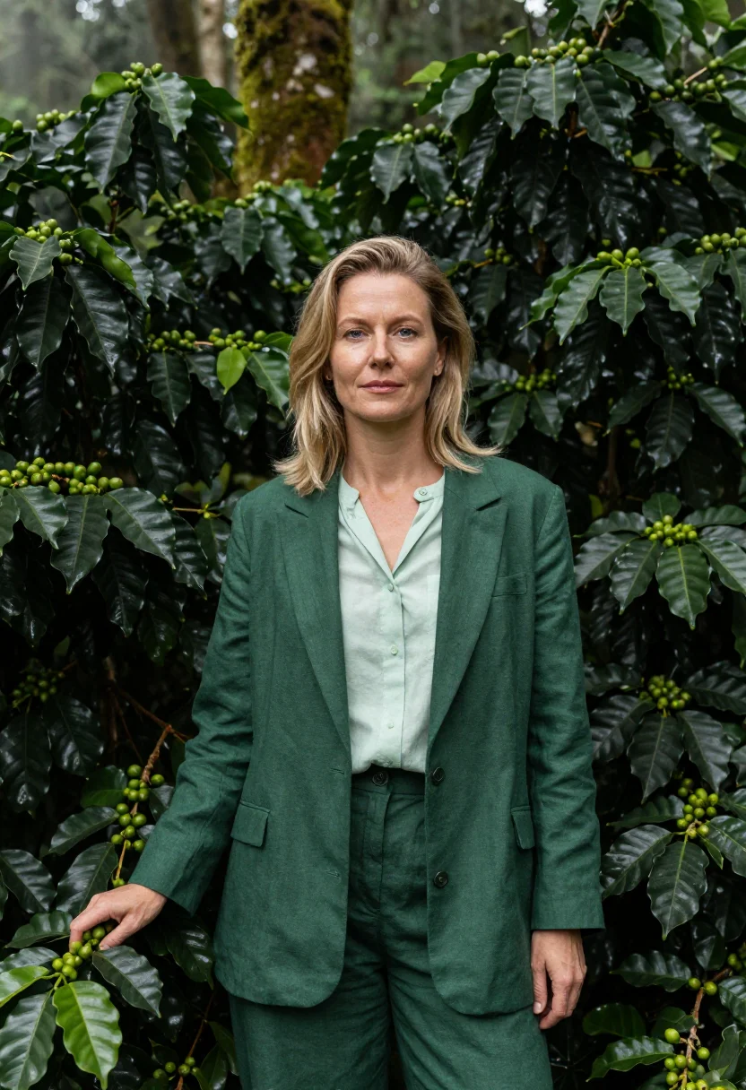 AI chiapas coffee entrepreneur cloud forest green sample — portrait of a woman, a German coffee entrepreneur in her mid
