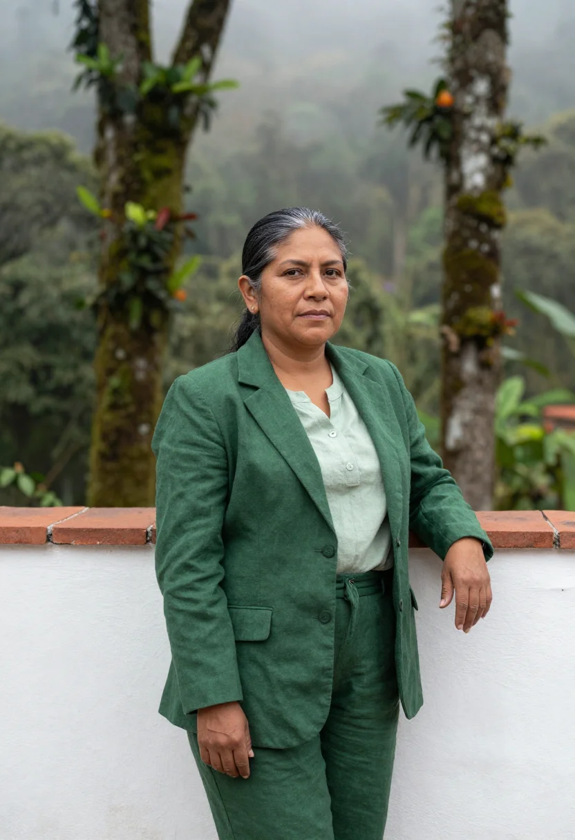 AI chiapas coffee entrepreneur cloud forest green sample — portrait of a woman, a Guatemalan coffee entrepreneur in her