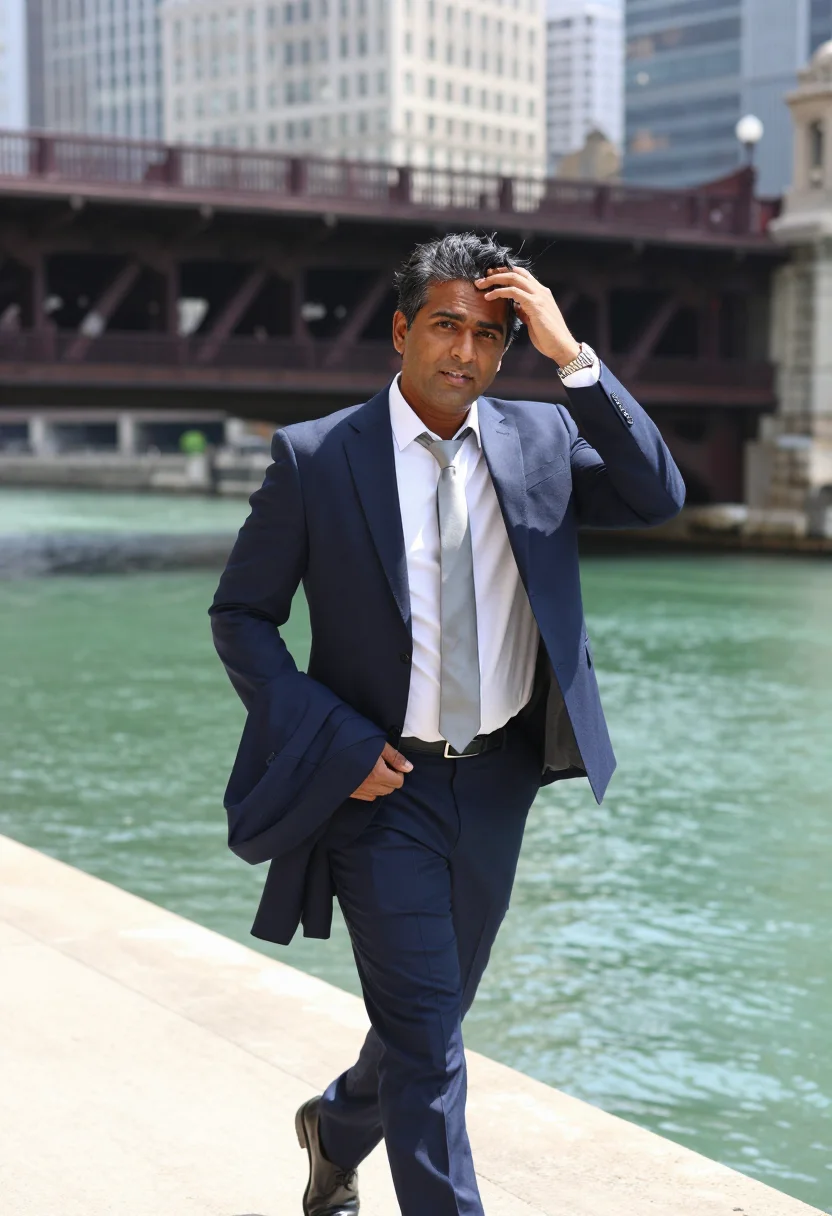 AI chicago board of trade sample — portrait of a man, waist-up portrait of a South-Asian man in