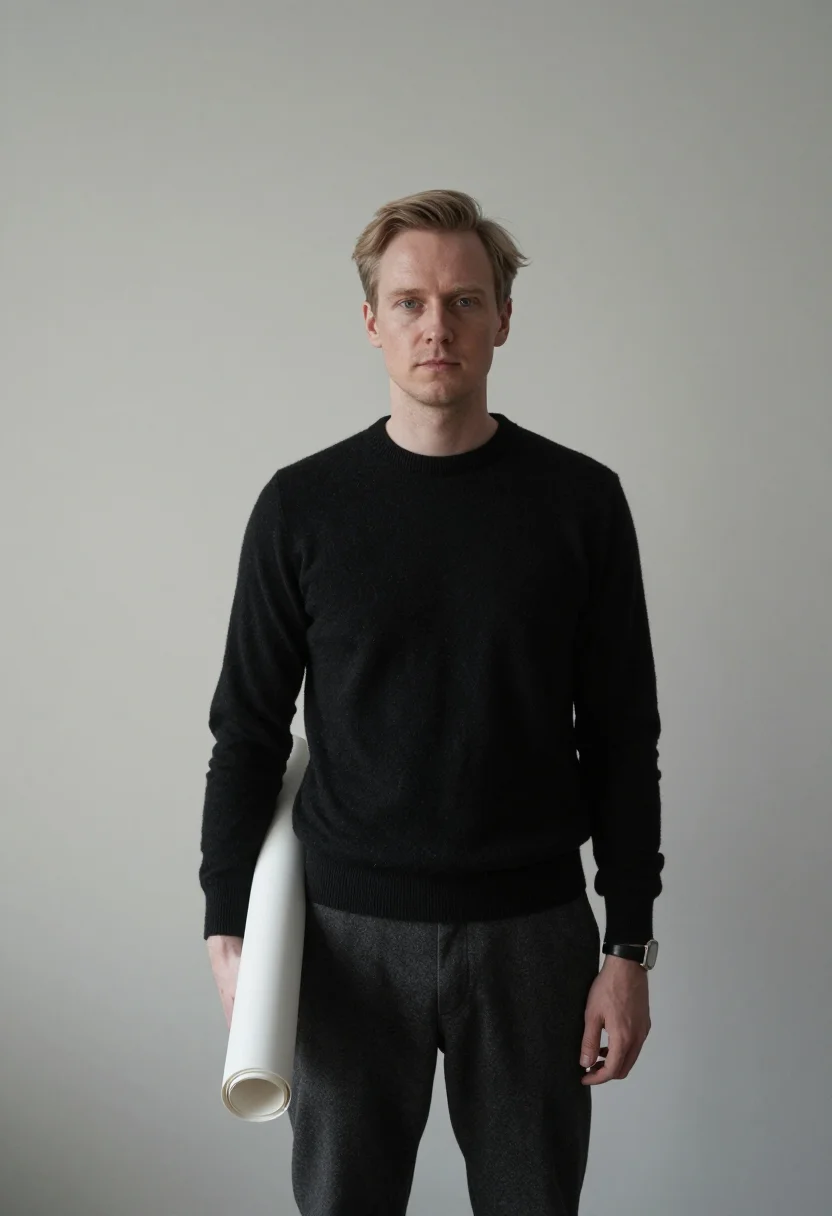 AI chicago drafting room sample — portrait of a man, three-quarter-length portrait of a Scandi