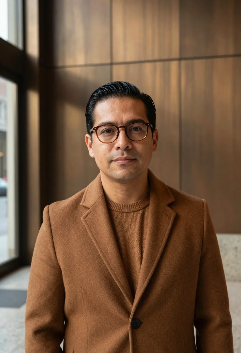 AI chicago riverwalk architect bronze sample — portrait of a man, close headshot of a Mexican-American man