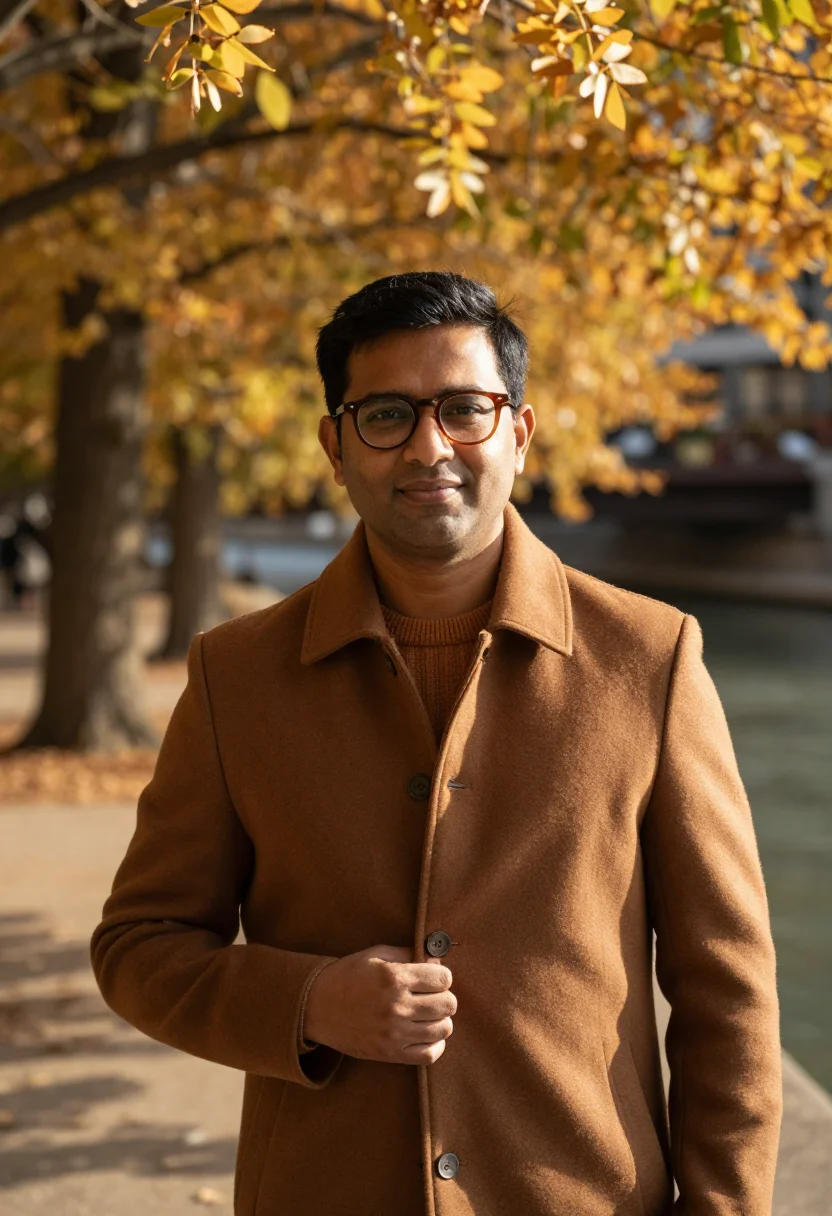 AI chicago riverwalk architect bronze sample — portrait of a man, chest-up portrait of a South-Asian man in
