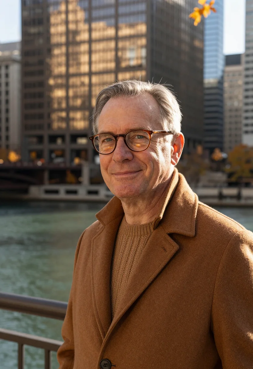 AI chicago riverwalk architect bronze sample — portrait of a man, close headshot of a Western-European man