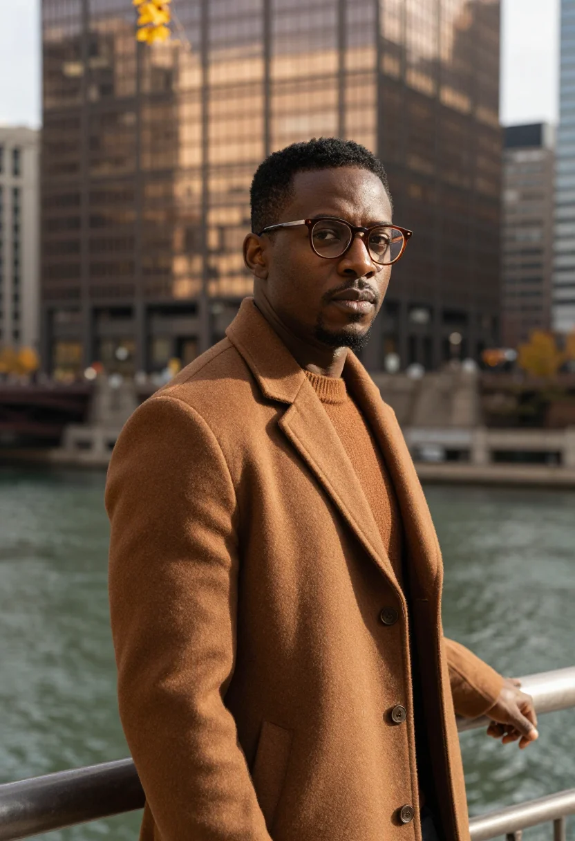 AI chicago riverwalk architect bronze sample — portrait of a man, chest-up portrait of an African-American