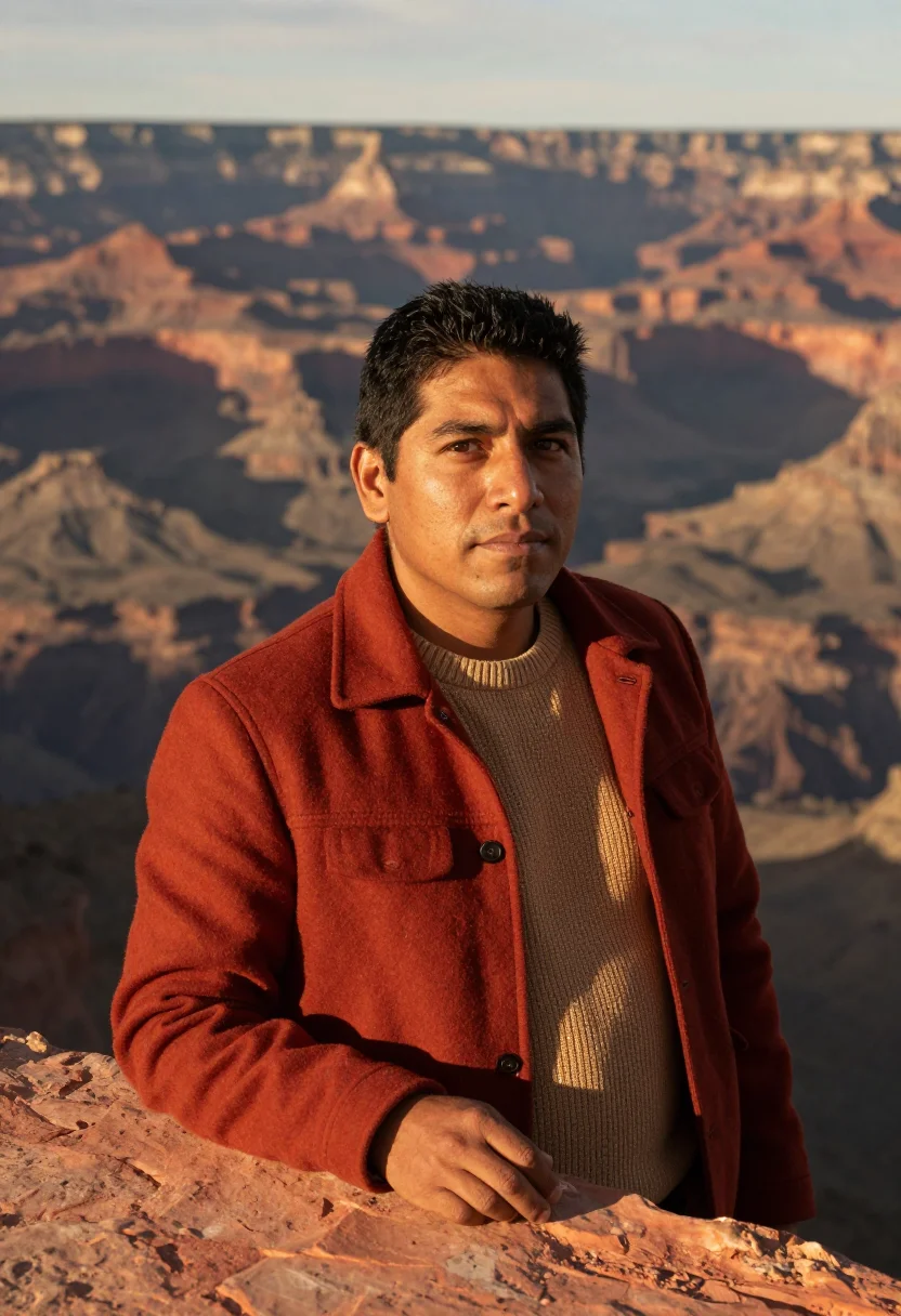AI chihuahua copper canyon geologist red rock sample — portrait of a man, a Mexican geologist in his early forties