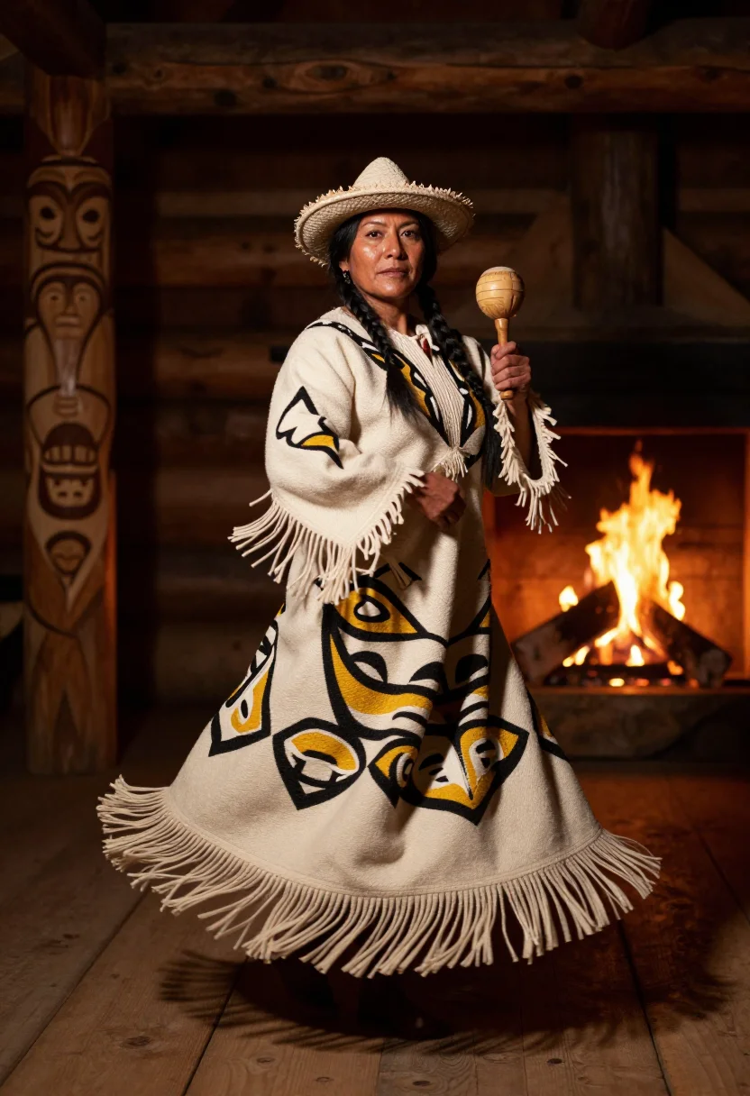 AI chilkat sample — portrait of a woman, half-length portrait of a Tlingit woman