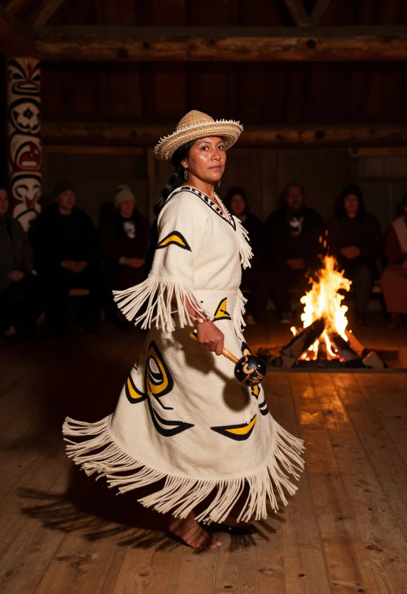 AI chilkat sample — portrait of a woman, three-quarter-length portrait of a Tlin