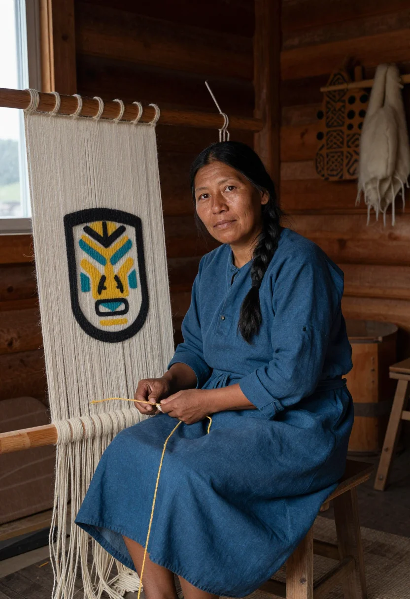 AI chilkat sample — portrait of a woman, half-length portrait of a Tlingit woman