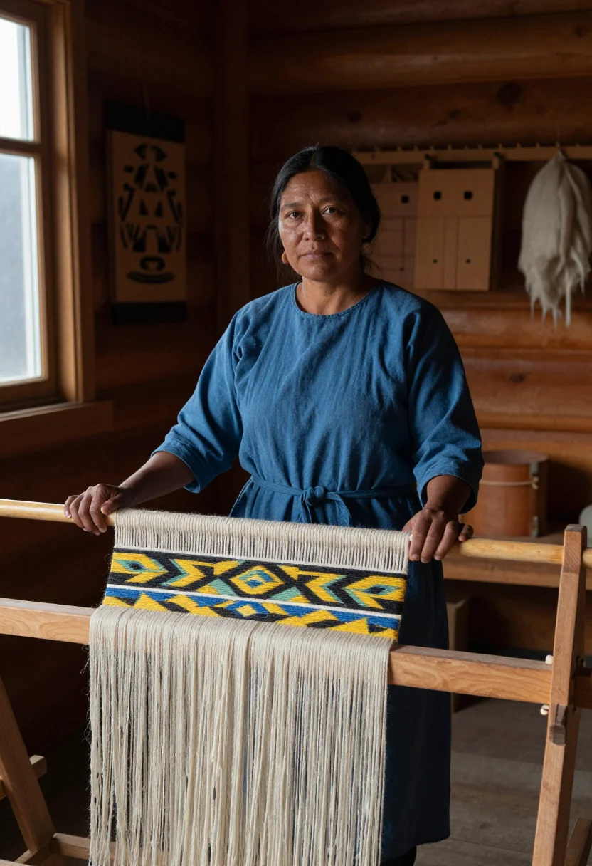 AI chilkat sample — portrait of a woman, half-length portrait of a Tlingit woman