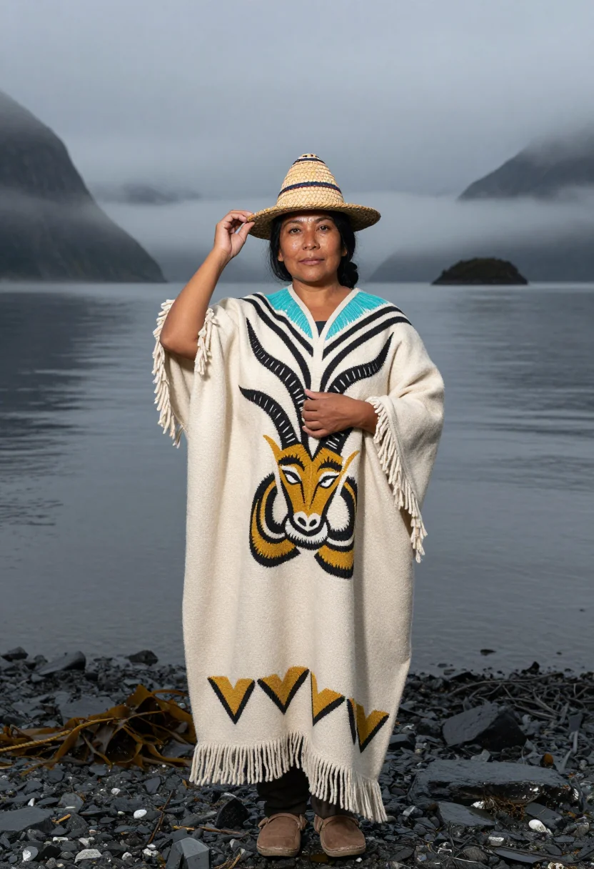 AI chilkat sample — portrait of a woman, half-length portrait of a Tlingit woman